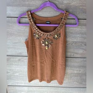 Rafaella Brown Embellished Top - Petite Small